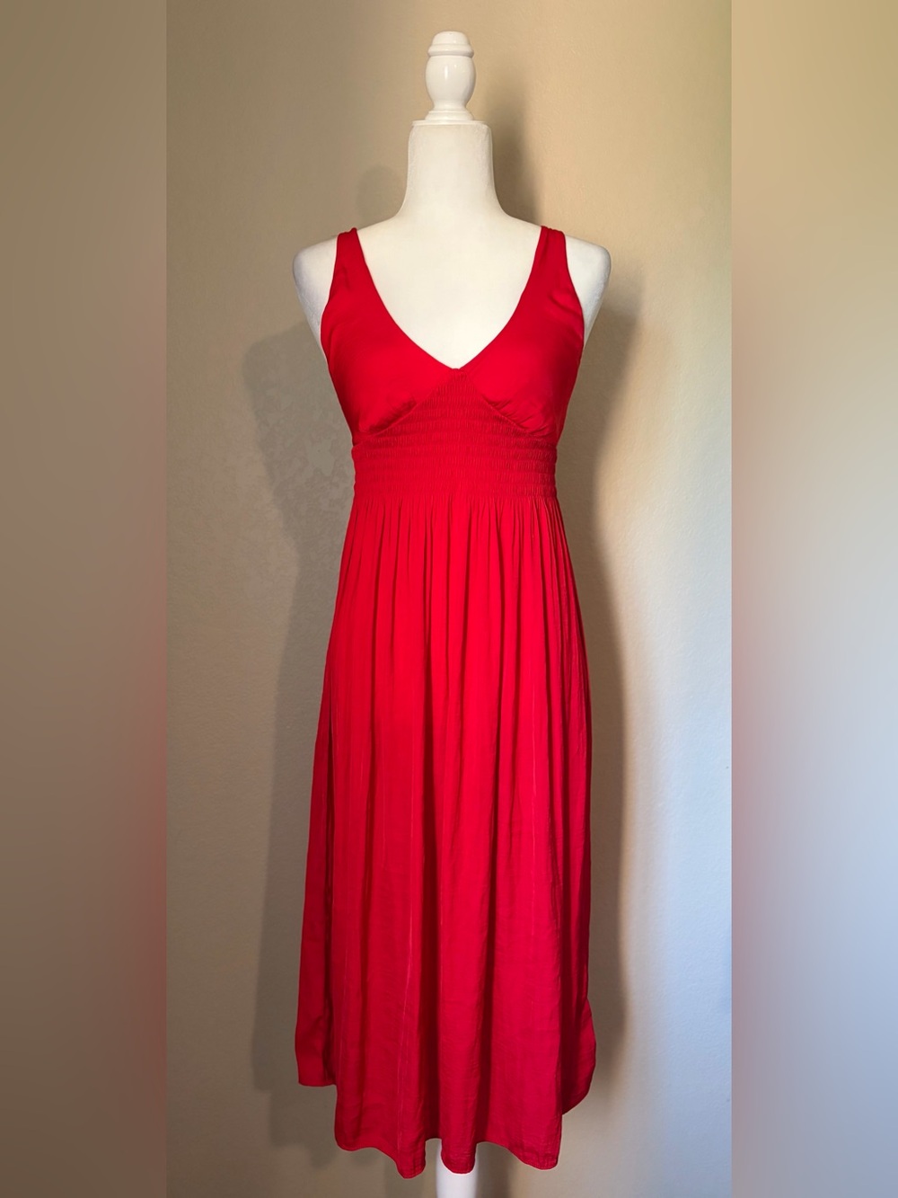 Urban Outfitters Red Smocked Empire Waist Racerback Midi Dress S